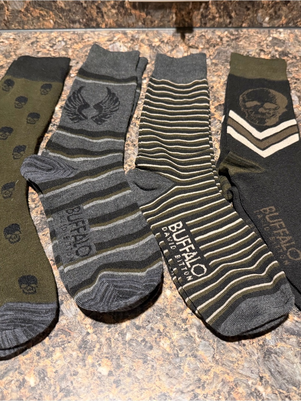 Buffalo David Bitton Olive & Gray Striped and Skull Crew Socks - 4 Pack